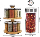 Orii 16 Jar Spice Rack with Spices Included - Rotating Countertop 2 Tier Tower Organizer for Kitchen Spices and Seasonings, (Bamboo Wood) by CozyNest Decor