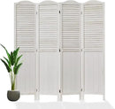 Room Partitions and Dividers, 68.9 Inch Temporary Wall with Double Hinges, Wooden Louver & MDF Stable Screens for Home Office Bedroom Coffeehouse Decoration (4 Panels, White-Washed) by CozyNest Decor
