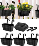 vensovo Metal Railing Planter for Outdoor Plants - 5 Pack Balcony Hanging Flower Pots with Detachable Hooks and Drain Holes Oval Bucket Rail Box Fence Planters for Home Garden Decor, Black by GreenHaven Gardens
