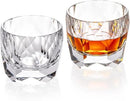 KAMMAK Crystal Whiskey Glasses Set of 2, 7.1oz Old Fashioned Glasses Stemless, Hand Blown White Cocktail Glasses, Luxury Handcrafted Cut Ice Ball Cup for Women, Perfect Men Gift for Bourbon by CozyNest Decor