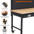 48x24 Inch Heavy-Duty Adjustable Workbench with Rubber Wood Top – 2000LB Capacity Mobile Garage Workstation with Drawer&Backplate, Ideal for Workshop, DIY & Tool Storage by GreenHaven Gardens