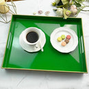Large Decorative Tray, Emerald Green Serving Tray with Handles, Plastic Coffee Table Tray for Ottoman, Living Room, Bathroom, Decor. 15.7” x 11.8” x1.6” by CozyNest Decor