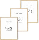 HAUS AND HUES Set of 3 9x12 Picture Frames - Wooden Natural Wood Frames, 12x9 Frame Set (Beige Oak) by CozyNest Decor