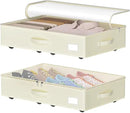 Under Bed Storage with Wheels, No Assemble Required 5.5 inches height beige under bed storage bins,Low Profile Rolling Under bed Shoe Storage containers，dorm under bed storage drawers by CozyNest Decor