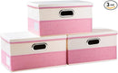 PRANDOM Collapsible Storage Bin with Lid [3-Pack] Fabric Foldable Storage Box Organizer Container Basket Cube with Cover for Home Bedroom Closet Office Nursery Pink&Cream(14.9x9.8x9.8) by TinyTreasures Baby Boutique