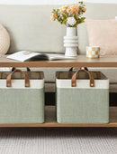 StorageWorks Storage Bins, Fabric Storage Bins for Shelves, Large Storage Baskets with Metal Frame, Closet Baskets and Bins with Handles, Green and White, 2-Pack by TinyTreasures Baby Boutique