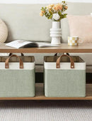 StorageWorks Storage Bins, Fabric Storage Bins for Shelves, Large Storage Baskets with Metal Frame, Closet Baskets and Bins with Handles, Green and White, 2-Pack by CozyNest Decor