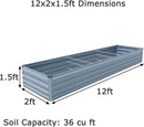 12x2x1.5ft Galvanized Raised Garden Bed,Outdoor Planter Box Metal Patio Kit Planting Bed for Vegetables Flowers Herb,Grey by GreenHaven Gardens