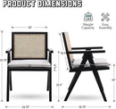 Rattan Dining Chairs Set of 6, Farmhouse Wicker Dining Chairs with Removable Linen Cushion Accent Cane Armchair for Dining Room Kitchen Restaurant, Black by CozyNest Decor