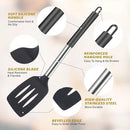 Silicone Kitchen Cooking Utensils Set 5-Piece BPA-Free Heat-Resistant Non-Stick & Dishwasher-Safe, with Slotted/Solid Spoons & Spatulas for Frying,Draining – Includes Multi-Purpose Serving Hook(Black) by CozyNest Decor