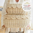 BEBE BASK The Original Scalloped Basket Set Of 2 – Small Scallop Basket - 15 x 10 x 6 In - Hand-Woven & Award-Winning - Elegant Wicker With Scalloped Edge Lid - Nursery Storage - (Natural) by GreenHaven Gardens
