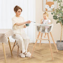 BABY JOY Convertible Baby High Chair, 3 in 1 Wooden Highchair/Booster/Chair with Removable Tray, Adjustable Legs, 5-Point Harness, PU Cushion and Footrest for Baby, Infants, Toddlers (Beige) by TinyTreasures Baby Boutique