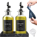 Olive Oil Dispenser Bottle For Kitchen With Silicone Tray & 40 Labels, Soy Sauce Dispenser, Coffee Syrup Dispenser, Olive Oil Bottles Set Of 2, Black by CozyNest Decor