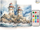 Flickering Flameless Candles, Lighthouse Ocean LED Candles with Remote Timer, Set of 2 Battery Operated Candle for Valentine Wedding Birthday by GreenHaven Gardens