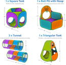 Playz 5-Piece Kids Pop up Play Tent Crawl Tunnel and Ball Pit with Basketball Hoop Playhouse for Boys, Girls, Babies, and Toddlers (Purple, Orange, Yellow, Red, Blue) by TinyTreasures Baby Boutique