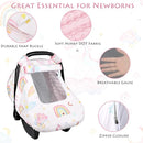 Baby Carseat Cover Girls, Pea Pod Unicorn Infant Car Seat Covers Canopy for Newborn with 2 Layers Windows of Breathable Mesh/Fabric, Lightweight Polyester/Minky Dot Backing, Snug Fit by TinyTreasures Baby Boutique