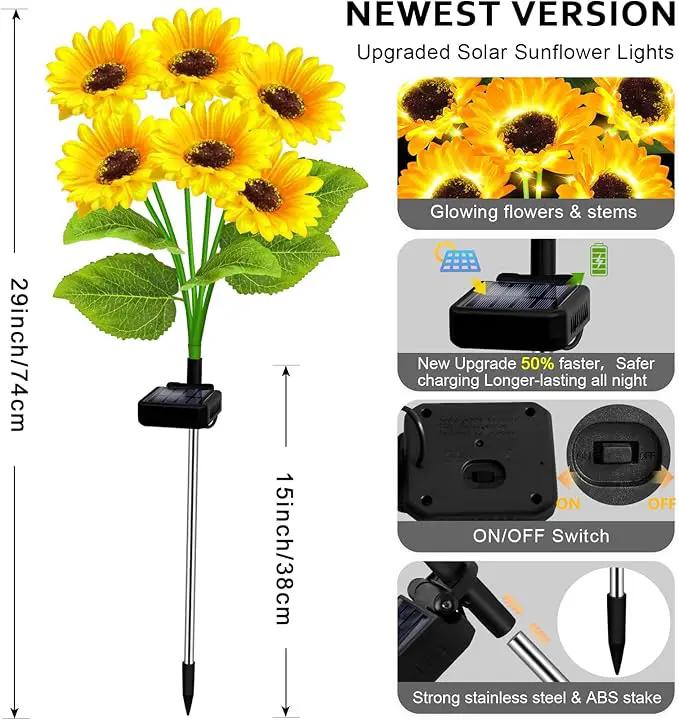 Solar Lights Outdoor Garden Decor,4 Pack with 24 Sunflower Lights,Solar Flowers Lights Waterproof,Sunflowers Gifts for Mom Women Grandma Birthday,Decorative Stakes Lights for Landscape Yard Patio Lawn, photo 7 of 8