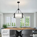 16.3''Black Drum Chandelier 3-Light Modern Farmhouse Chandelier with White Fabric Shade Adjustable Drum Pendant Light Fixture for Dining Room Kitchen Island Hallway Living Bedroom by CozyNest Decor