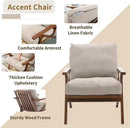 Mid Century Modern Accent Chair with Ottoman, Farmhouse Linen Upholstered Living Room Armchair and Ottoman Set, 23" Seat Wide Retro Leisure Lounge Chair with Wood Frame for Home, Bedroom, Beige by CozyNest Decor