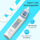 Electric Nasal Aspirator for Baby, Nose Aspirator for Toddlers, Rechargeable Baby Nose Sucker, Nose Cleaner with 3 Silicone Tips, 5 Suction Levels, Music and Light Soothing Function，Blue by TinyTreasures Baby Boutique