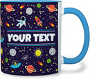 Personalized Mug for Kids - Outer Space - Custom Name/Text, Ceramic Hot Chocolate/Cocoa/Coffee Cup for Boys/Girls, Birthday/Christmas/Holiday Gift - 11 oz, Light Blue Handle by TinyTreasures Baby Boutique
