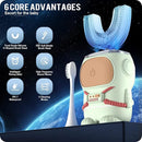 Ultrasonic Kid's U-Shaped Electric Toothbrush, IPX7 Waterproof, Five Cleaning Modes, 60S Smart Reminder (Cartoon Astronaut, Green Ages 2-6) by TinyTreasures Baby Boutique