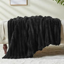 NEWCOSPLAY Super Soft Throw Blanket Black Premium Silky Flannel Fleece 3D Ribbed Jacquard Lightweight Bed Blanket All Season Use (Black Ribbed, Throw(50"x60")) by CozyNest Decor