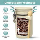 Home Intuition 4-Piece Ceramic Kitchen Canisters Set, Airtight Containers with Wooden Spoons Reusable Chalk Labels and Marker for Sugar, Coffee, Flour, Tea (Off White) by CozyNest Decor