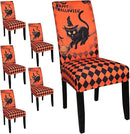 JQinHome Orange Halloween Chair Slipcover,Cat Chair Covers Set of 6, High Stretch Washable Chair Protector Cover for Dining Room, Kitchen,Home Party,Wedding Ceremony(Cat Orange,6PC) by CozyNest Decor