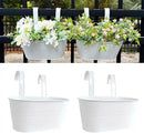 10" Hanging Flower Pots, Pack of 2 White Metal Outdoor Patio Balcony Planter, Railing Planters Fence Pot with Detachable Hook & Drainage Hole for Small Plants (White, 2Pcs) by CozyNest Decor