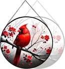 RIVEENY Cardinal Stained Glass Window Hanging,Cardinal Stained Glass Suncatcher,8" Window Suncatcher Hanging Ornaments Wall Art, Hand-Painted Glass Panel Home Decor for Mom Grandma by GreenHaven Gardens
