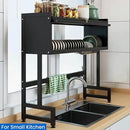 Dish Drying Rack, 3-Tier Over Sink Dish Drying Rack, 33.5" Over Sink Dish Rack for Small Kitchen, Space-Saving Dish Rack with Cover, Baskets, Utensil, Large Sink Storage Organizer Black by CozyNest Decor