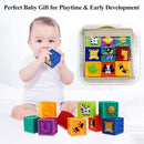 Kingtree Baby Blocks, 9PCS Soft Squeeze Building Blocks Stacking Toys for 6+ Months Babies, Baby Teething Chewing Educational Blocks Set with Numbers Animals Shapes Textures by TinyTreasures Baby Boutique