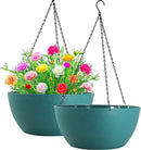 WOUSIWER 13 inch 2 Pack Large Hanging Planters for Indoor Outdoor Plants with Drainage Holes and Chain, Round Hanging Flower Pots for Garden Home Porch Decor, Myrtle Green by GreenHaven Gardens