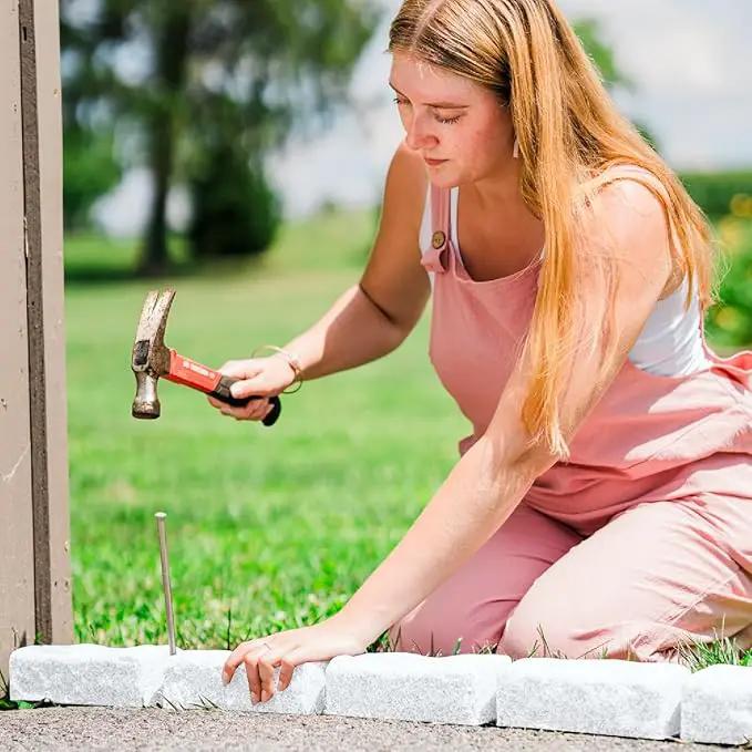 Beuta Landscape Edging | Garden Edging Border | No Dig Faux Stone Bricks & Spikes for Lawn Edging, Flower beds, Pathways & Yards – 4 Packs | Each Pack Has 6 Bricks 48" Lx 4" W x 2.25" H|Limewash, photo 6 of 8