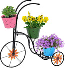 BAYN Bicycle Planter Stand, Metal Flower Pot Cart Holder with 3 Plant Bucket Outdoor Decorative for Patio, Deck, Garden or Lawn by GreenHaven Gardens