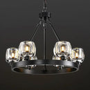 Black Wagon Wheel Chandelier, 24 Inch Black Chandeliers with Unique Glass Shade, 6-Light Crystal Farmhouse Wagon Wheel Chandeliers for Dining Room, Round Chandelier for Living Room, Foyer, Entryway by CozyNest Decor