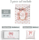Personalized Baby Girl Crib Bedding Set – Custom Name Bow Pink 3-Piece Nursery Set with Soft Flannel Blanket, Fitted Sheet & Pillowcase – Infant & Toddler Bedding Gift by TinyTreasures Baby Boutique