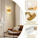Gold Crystal Wall Sconces Set of Two, Wall Sconce Set of 2, Brass Sconces Wall Lighting with K9 Crystal Lampshade, Wall Lights for Bedroom Living Room Bathroom Hallway by CozyNest Decor