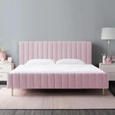 Livinia King Size Elton Velvet Platform Bed, Upholstered Bed Frame with Vertical Channel Tufted Headboard Footboard, Strong Wood Slats, No Box Spring Needed, Pink (King) by CozyNest Decor