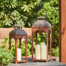 Glitzhome Set of 2 Mondern Farmhouse Wooden Lantern Hanging Decorative Candle Lanterns for Outdoor & Indoor Brown (No Glass) by CozyNest Decor