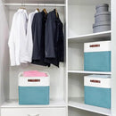 13x13 Cube Storage Bins, Collapsible Fabric Storage Box, 4 Pack Closet Baskets with Handles for Organizing, Shelf, Toys, Clothes, Home, Office, Nursery (Teal&White)