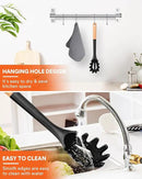 Silicone Pasta Fork, Kitchen Heat Resistant Noodle Spoon Server, BPA Free Spaghetti Strainer,12.8 inch (Black) by CozyNest Decor