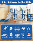 YUFU Toddler Slide Set, 11 in 1 Kids Slide for Toddlers 1-3, Toddler Playset with Climbing Bridge, Golf Set, Basketball Hoop, Indoor Outdoor Playground (Blue) by TinyTreasures Baby Boutique