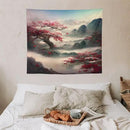 Japanese Tapestry, Red Plum Cherry Blossom Mountain Tapestry, Asian Japanese Wall Tapestry, Nature Landscape Tapestries for Bedroom Living Room Decor 60"x50" by CozyNest Decor