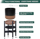 D'vine Dev Ceramic Planter with Ebony Stand - 8 Inch Modern Round Flower Pot with Wood Planter Holder, Black/Speckled Tan, 55-B-M-7 by CozyNest Decor
