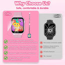 Smart Watch for Kids Girl Gift Ages 3-12, 2 Screen Protector, 26 Puzzle Games, HD Camera Video Music Player Touchscreen Pedometer, Educationtal Toy Brithday Gifts for Girl Ages 4 5 6 7 8 9 10(Pink) by TinyTreasures Baby Boutique