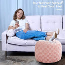 HIGOGOGO Round Stuffed Pouf Ottoman, Plaid Poufs with Foam Chunk Filling, Fluffy and Furry Pouf Foot Stool Storage Ottoman, 20 X 15 Floor Poufs Foot Rest for Living Room, Pink by CozyNest Decor