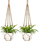 Mkono 43 Inch Macrame Plant Hanger Large for up to 12 Inch Pot Extra Long Hanging Plant Holder No Tassels Hanging Planter Basket with Wood Beads for Indoor Outdoor Home Decor, Brown, Set of 2 by GreenHaven Gardens