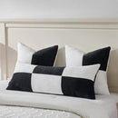 Fancy Homi Set of 2 Black White Decorative Throw Pillow Covers 20x20 Inch for Living Room Couch Bed Sofa, Farmhouse Boho Home Decor, Soft Cross Corduroy Patchwork Accent Square Cushion Case 50x50 cm